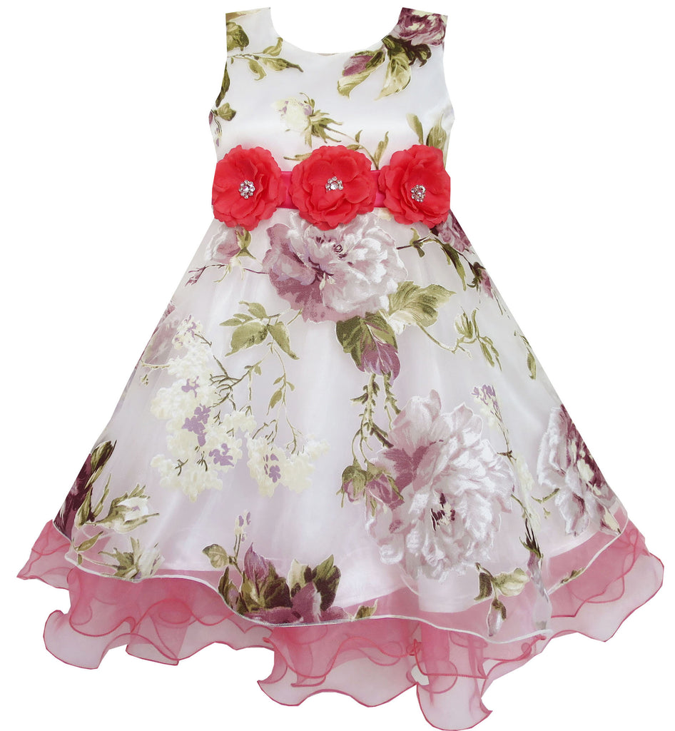 Girls Dress Wedding Tulle Overlay Flower Detailing Red Size 4-14 Years