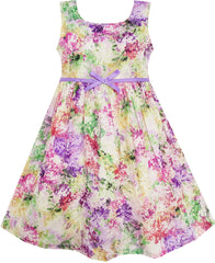 Girls Dress Blooming Flower Garden Print Sleeveless Purple Size 4-10 Years