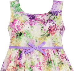 Girls Dress Blooming Flower Garden Print Sleeveless Purple Size 4-10 Years