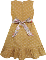 Girls Dress Asymmetry Design Flower Dot Bead Pockets Yellow Size 7-14 Years