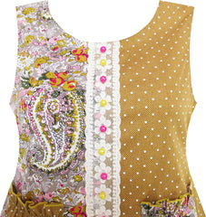 Girls Dress Asymmetry Design Flower Dot Bead Pockets Yellow Size 7-14 Years