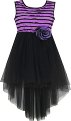Girls Dress Hi-Lo Maxi Sleeveless Striped Lace Purple Black Size 7-14 Years