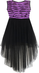 Girls Dress Hi-Lo Maxi Sleeveless Striped Lace Purple Black Size 7-14 Years