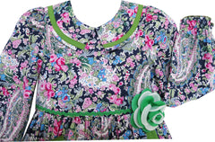 Girls Dress Turn-down Collar Paisley Flower Green Size 2-6 Years