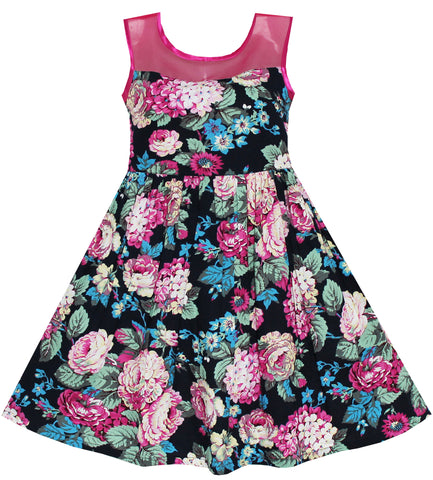 Girls Dress Sleeveless Transparent Shoulder Flower Size 7-14 Years