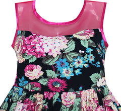 Girls Dress Sleeveless Transparent Shoulder Flower Size 7-14 Years