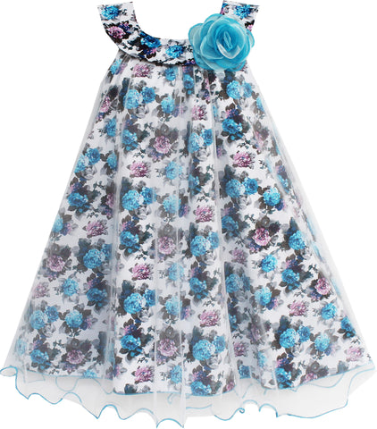 Girls Dress Tulle Overlay Flower Detailing Size 7-14 Years