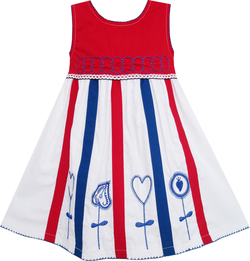 Girls Dress Little Girls Striped Embroidery Circles Heart Size 6M-3 Years