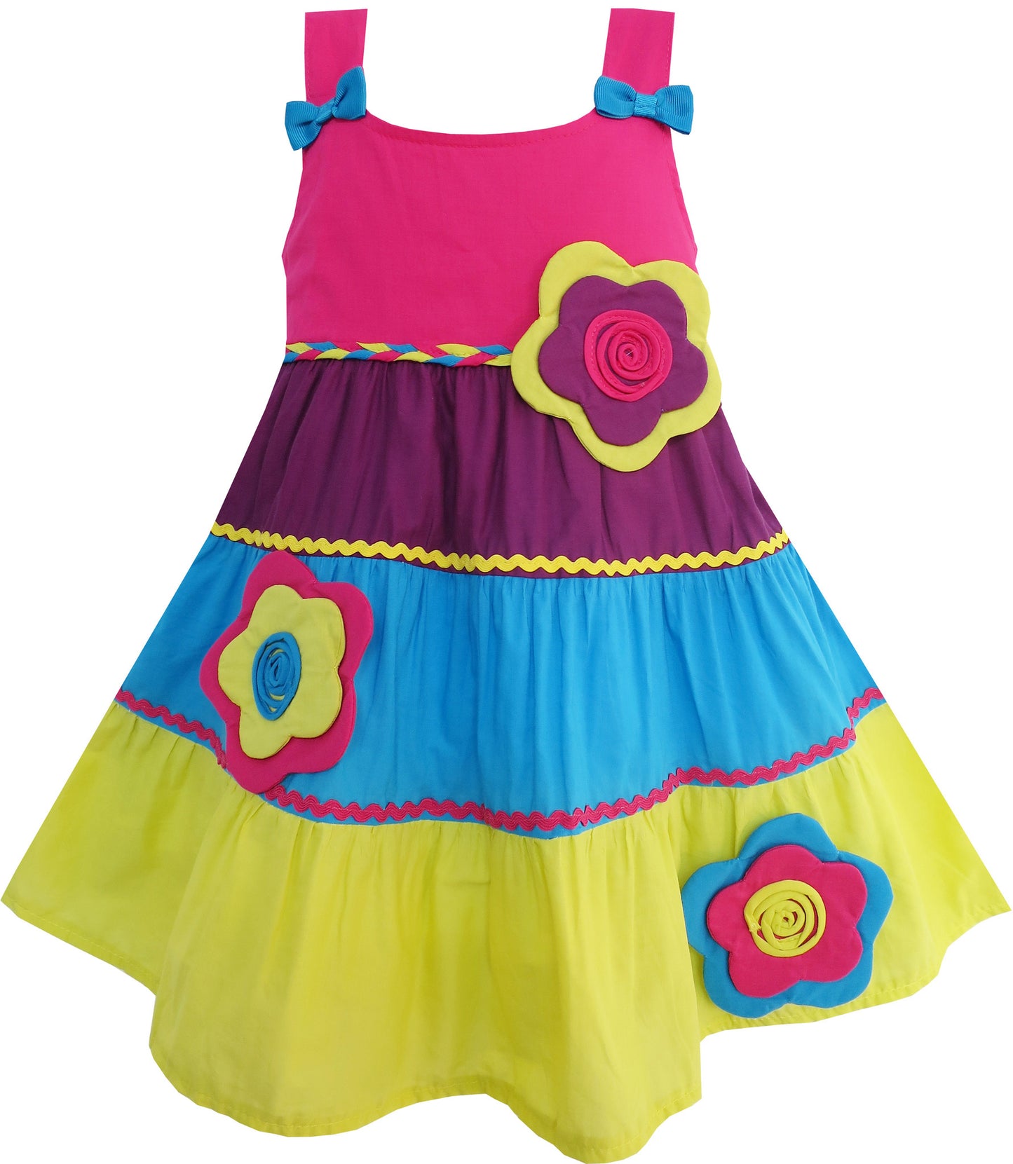 Girls Dress Little Girls Color Blocks Flower Detailing Size 12M-5 Years