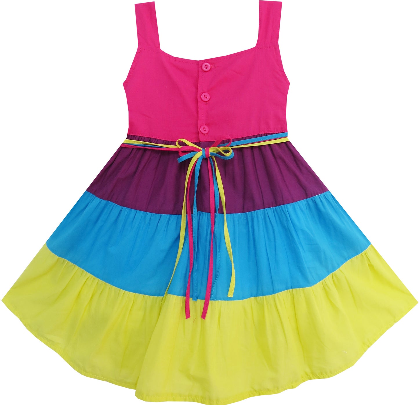 Girls Dress Little Girls Color Blocks Flower Detailing Size 12M-5 Years