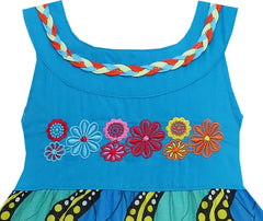 Girls Dress Little Girls Color Blocks Embroidery Flower Blue Size 12M-5 Years