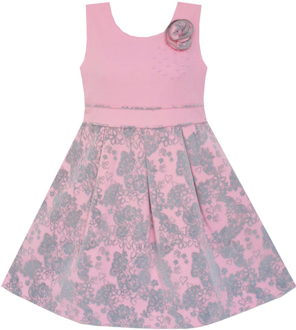 Girls Dress Princess Worsted Winter Christmas Flower Pink Size 4-10 Years