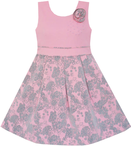 Girls Dress Princess Worsted Winter Christmas Flower Pink Size 4-10 Years