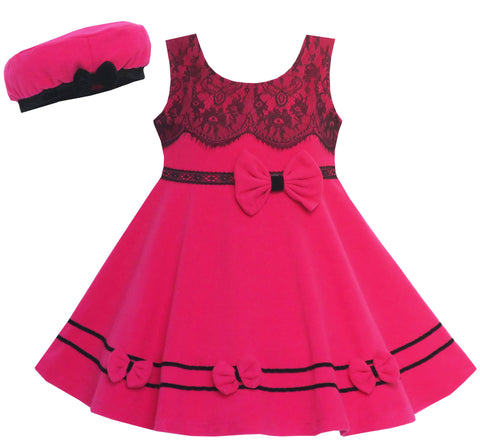 Girls Dress Princess Worsted Winter Christmas Hat Lace Red Size 4-10 Years