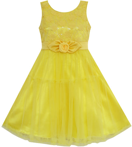 Girls Dress Shinning Sequins Tulle Layers Party Pageant Yellow Size 2-10 Years