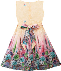 Girls Dress Rose Flower Garden Print Lace Trim Waist Size 4-12 Years