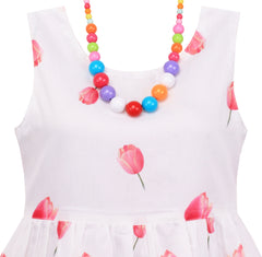 Girls Dress Tulip Flower Garden With Necklace Pink Size 4-12 Years