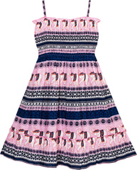 Girls Dress Smocked Halter Striped Elephant Print Pink Size 2-10 Years