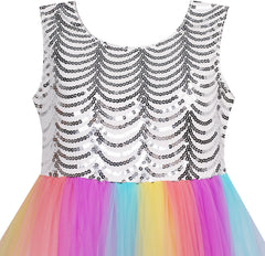 Girls Dress Sequin Mesh Party Wedding Princess Tulle Size 7-14 Years