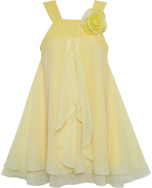 Girls Dress Sleeveless Halter Flower Multi Layer Chiffon Size 3-14 Years