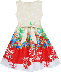 Girls Dress Sleeveless Rose Flower Polka Dot Red Size 4-12 Years