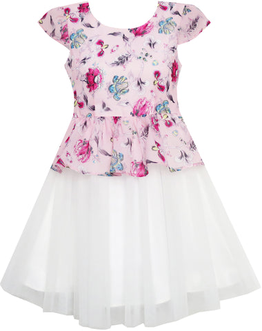 Girls Dress Flower Detailing With Tulle Overlay Pink Size 7-14 Years