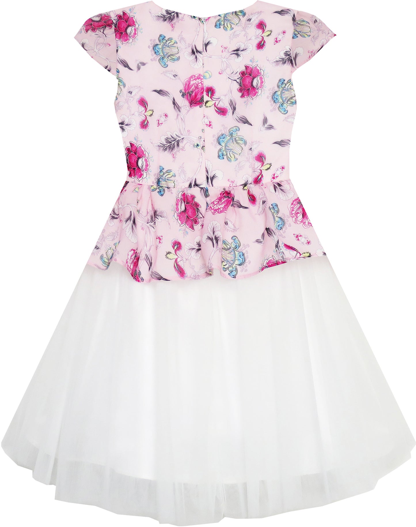 Girls Dress Flower Detailing With Tulle Overlay Pink Size 7-14 Years