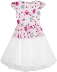 Girls Dress Flower Detailing With Tulle Overlay Pink Size 7-14 Years
