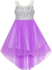 Girls Dress Sequin Mesh Party Wedding Princess Tulle Purple Size 7-14 Years