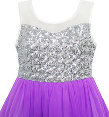 Girls Dress Sequin Mesh Party Wedding Princess Tulle Purple Size 7-14 Years