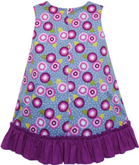 Girls Dress Cotton Floral Print Beaded Butterfly Purple Size 7-14 Years