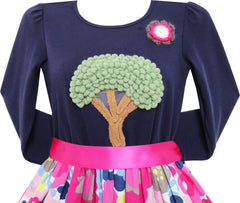 Girls Dress Knitting Tree Floral Pattern Long Sleeve Size 7-14 Years