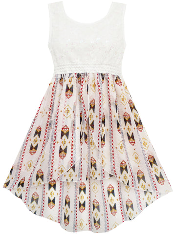 Girls Dress Hi-Lo Maxi Sequin Chiffon Lace Beige Size 7-14 Years