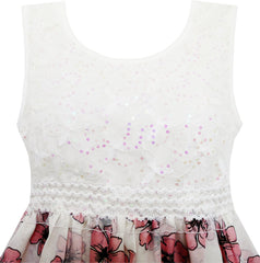 Girls Dress Hi-Lo Maxi Sequin Chiffon Lace Flower Pink Size 7-14 Years