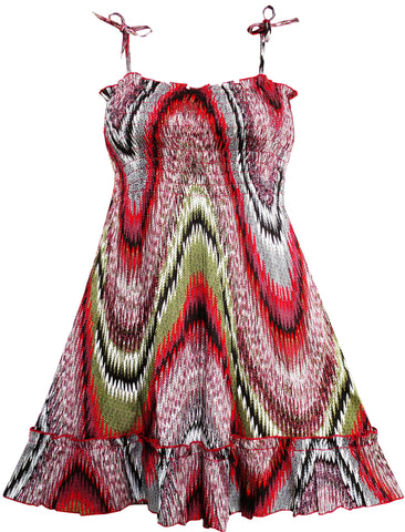 Girls Dress Smocked Halter Paisley Red Brown Size 2-10 Years