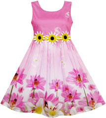 Girls Dress Sunflower Bubble Lily Flower Garden Print Size 4-12 Years