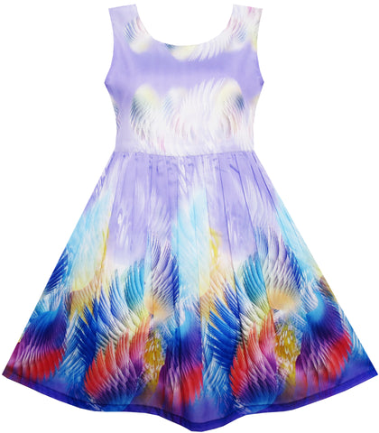 Girls Dress Sky Fantasy Colorful Angel Wings Feather Print Size 4-12 Years