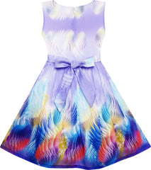 Girls Dress Sky Fantasy Colorful Angel Wings Feather Print Size 4-12 Years