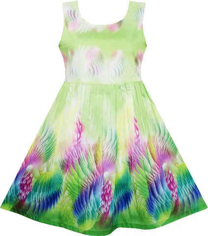 Girls Dress Sky Fantasy Colorful Angel Wings Feather Green Size 4-12 Years