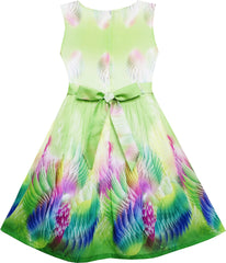 Girls Dress Sky Fantasy Colorful Angel Wings Feather Green Size 4-12 Years