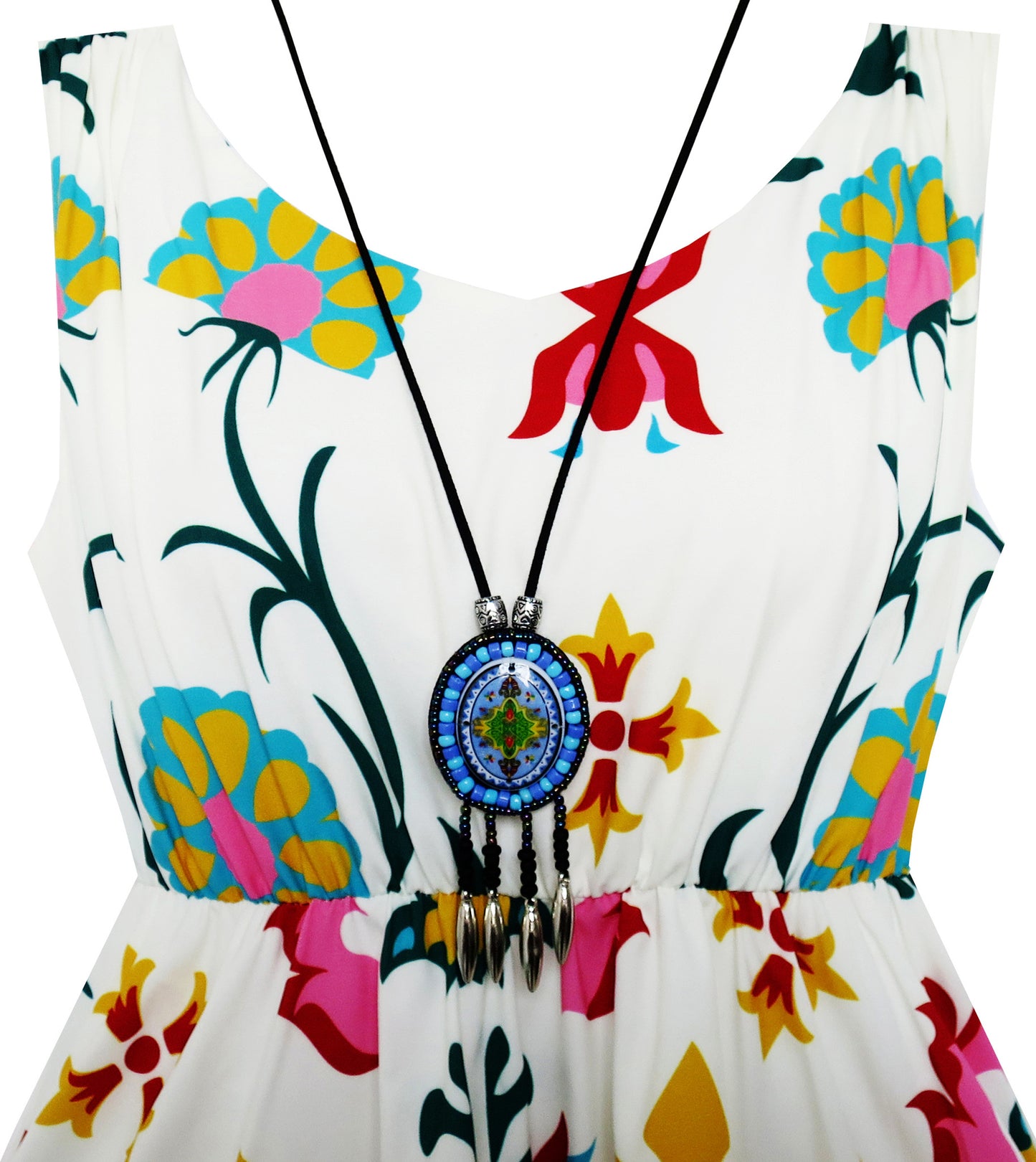 Girls Dress Flower Print Hanky Hem With Necklace Size 6-14 Years