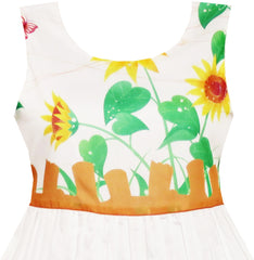 Girls Dress Butterfly Sunflower Garden Fence Print Size 4-12 Years