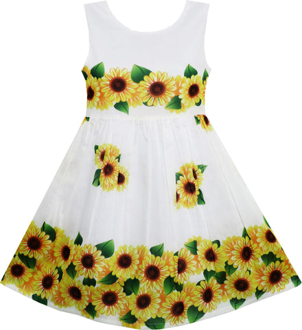Girls Dress Yellow Sunflower Green Leaves Sleeveless Size 2-6 Years