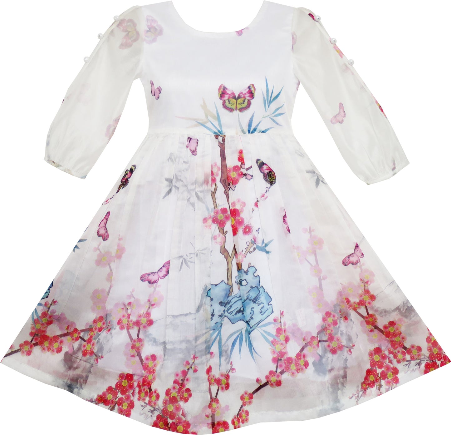 Girls Dress Butterfly Elegant Chinese Plum Flower Bamboo Size 4-10 Years