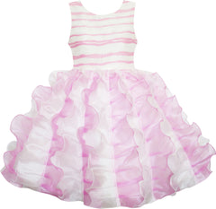 Girls Dress Pleated Tulle Princess Striped Wedding Pageant Size 7-14 Years