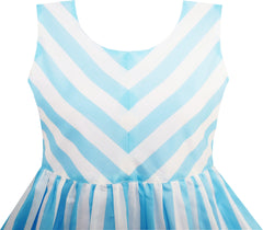 Girls Dress Striped Rose Print Tulle Blue Size 7-14 Years