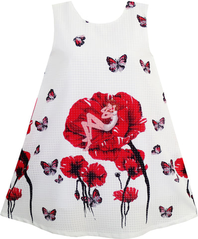 Girls Dress Little Girl Sleep In Flower Pattern Butterfly Red Size 7-14 Years