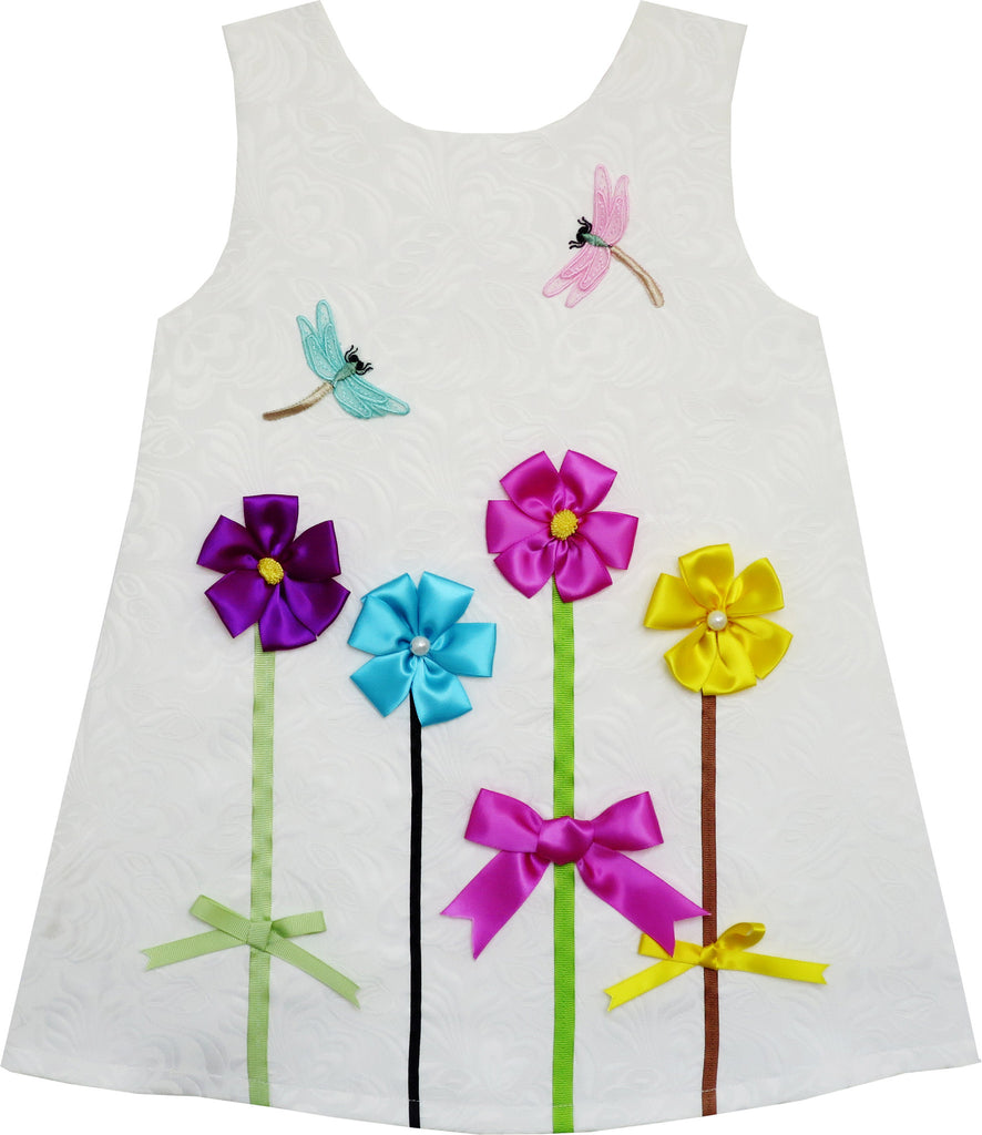 Girls Dress Tank Jacquard Embroidered Dragonfly Flower Size 2-6 Years