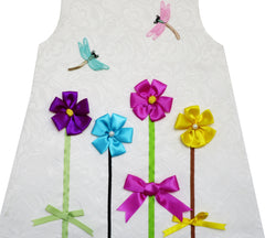 Girls Dress Tank Jacquard Embroidered Dragonfly Flower Size 2-6 Years