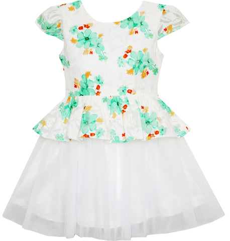 Girls Dress Jacquard Flower Detailing With Tulle Overlay Size 7-14 Years